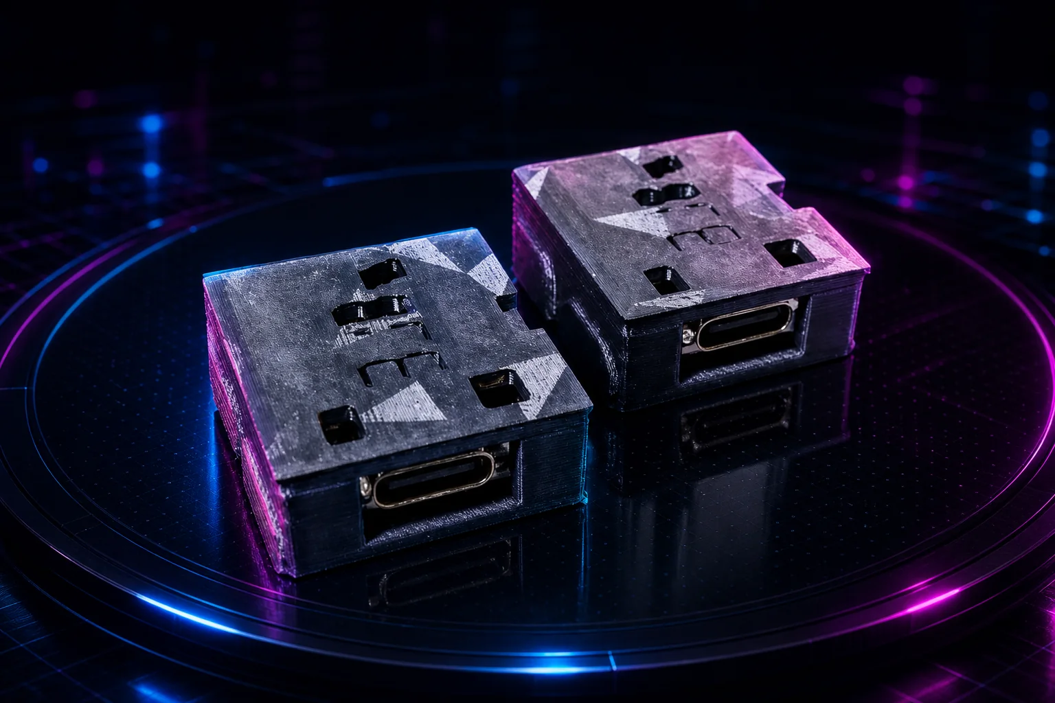 Two cyberpunk VR dongles for SteamVR with USB-C ports